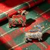 Lovely Christmas Dog Brooches For Women Unisex 2-Color Rhinestone Dachshund Animal New Year Party Brooch Pins