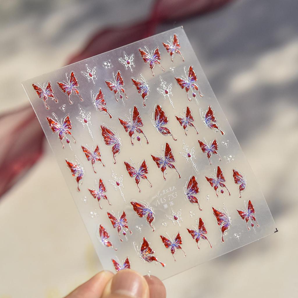 Tomoni Shell Light Nail Art Stickers: Peach Minnie & Colorful Butterfly Designs