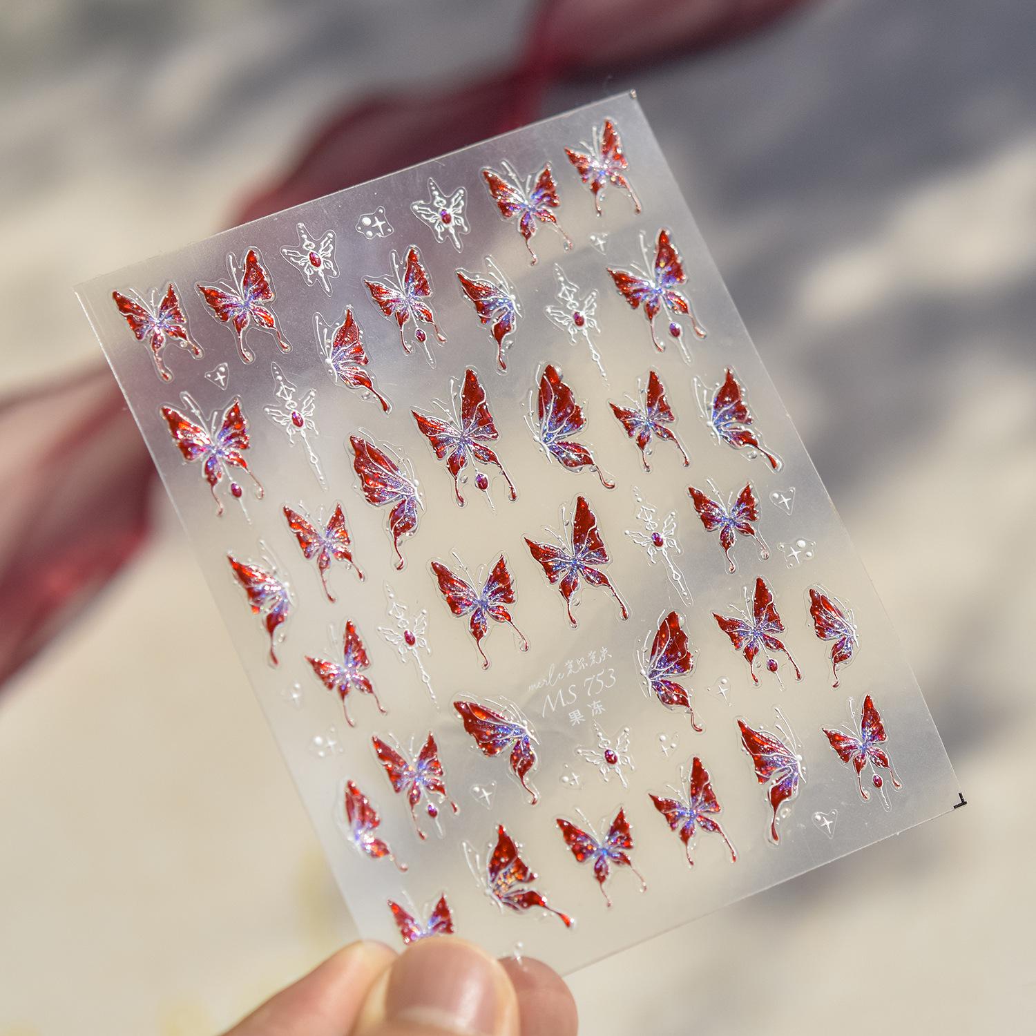 Наклейки для нейл-арта Tomoni Shell Light: Дизайны с персиковой Минни и разноцветными бабочками