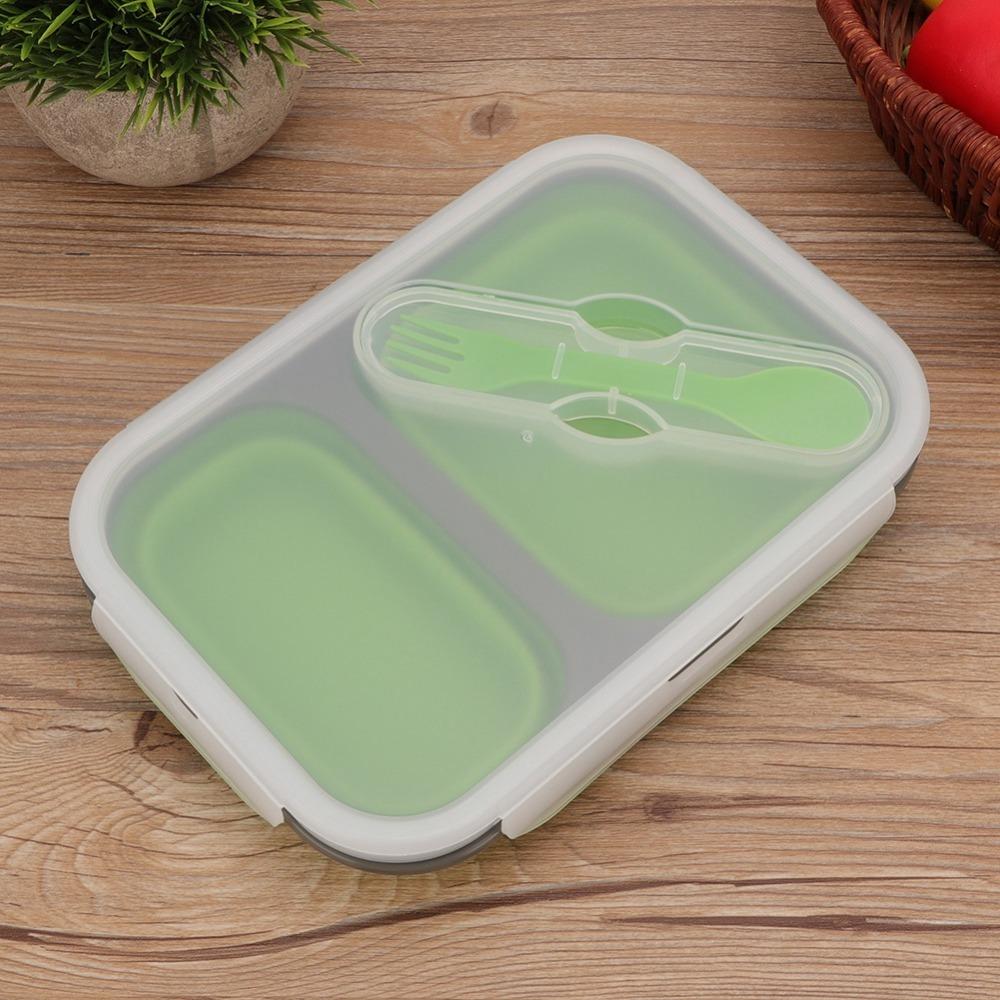 2PCS 2 Compartments Folding Food Container 1000ml Collapsible Food Containe  For Camping
