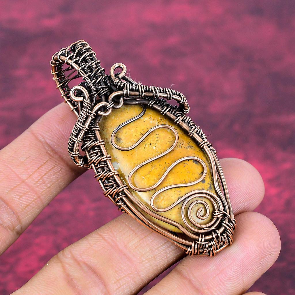 Fossil Coral Pendant Copper Wire Wrapped Gemstone Jewelry Handmade Unique Pendant