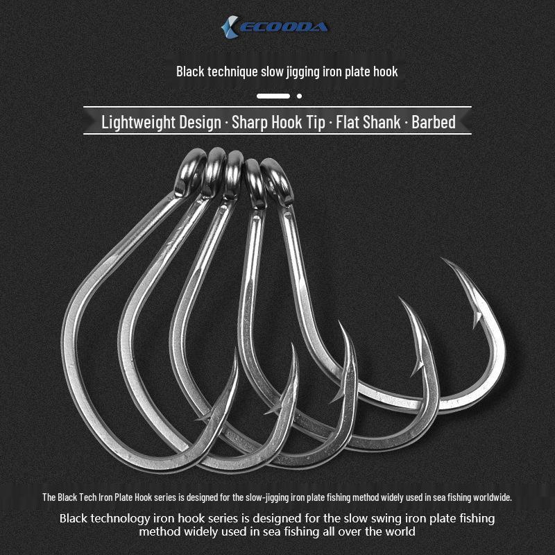 ECOODA Yikuda BE-5S Black Slow Jigging Hook for Deep Sea Fishing - Lightweight, Large Fish Jig 3# [5 pieces]