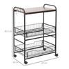 Kitchen Cart Industrial Style Food Carrier With 4 Wheels 2 Baskets And 4 Hooks 60x38x85.5cm Brown Black