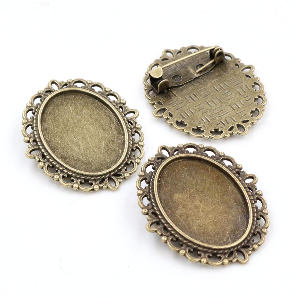 

5pcs 18x25mm Inner Size Antique Silver Plated and Bronze and Black Brooch Pin Cameo Cabochon Base Setting
