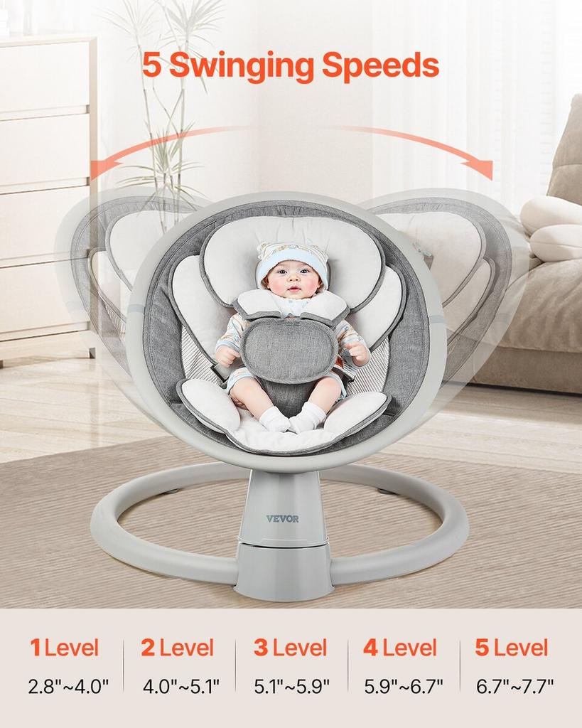 Baby Swing for Infants 5 Speeds Remote Control Bluetooth Lullabies Cushion