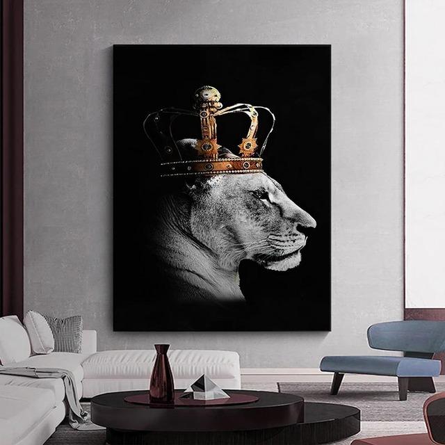 Black White Lion with Dignity Canvas Painting Animal Cool Posters and Prints Wall Picture For Modern Living Room Decor No Frame