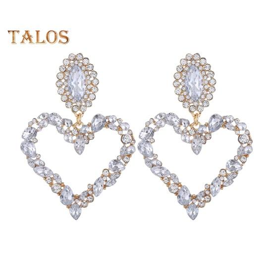 

1 пара женских висячих сережек с большим полым сердцем, цветной декор из страз, преувеличенные серьги для вечеринок, клубов, свиданий, висячие серьги, украшения для ушей белый