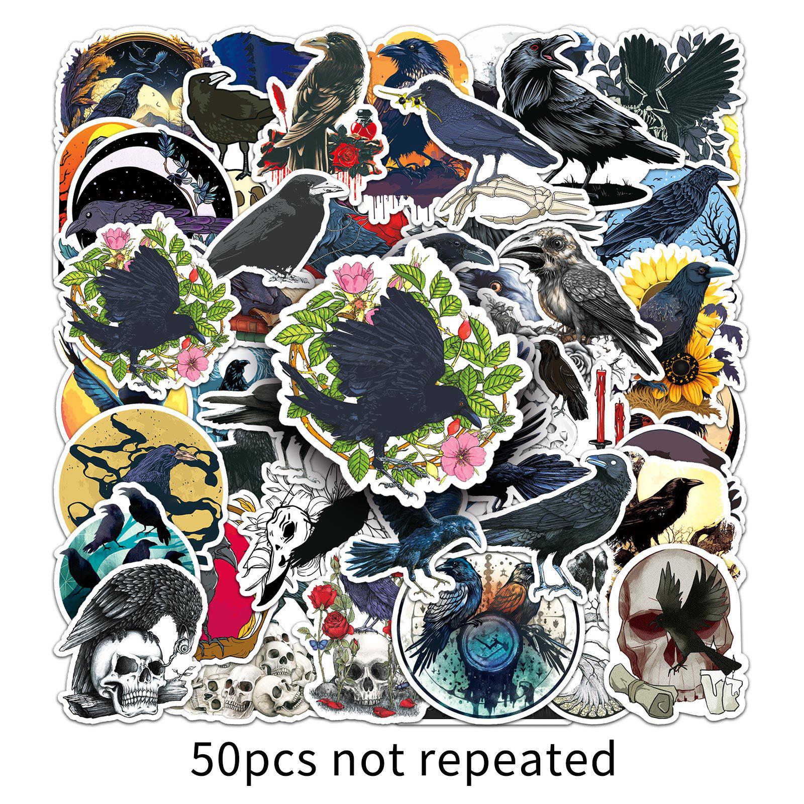 50-Piece Crow Graffiti Stickers: Waterproof Animal Halloween Decorations for Phone & Suitcase