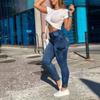Fashion Autumn Jeans Zippered Denim Women Sexy Bleached Doold Jeans With Pocket Casual Pencil Pants Lady Trousers 30204