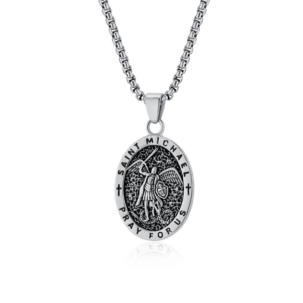 European and American Retro Saint Michael Archangel Titanium Steel Necklace