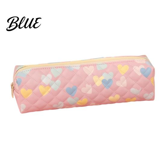 Cute Pen Organizer Heart Print Pencil Case Minimalist Square Pouch