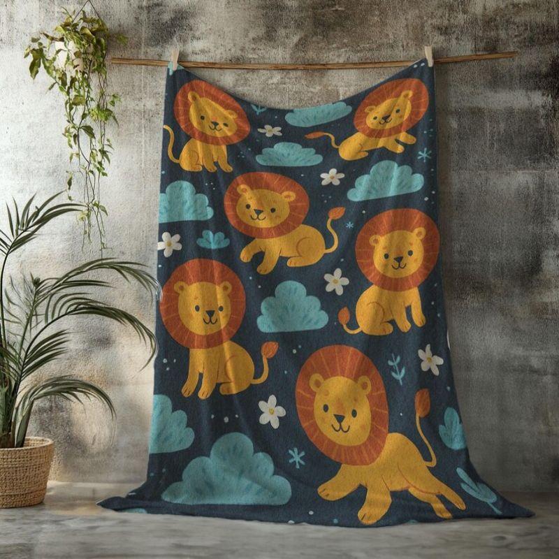 VIKAMA Cute Lion Cloud Print Flannel Baby Blanket Soft Warm Newborn Swaddle Wrap Stroller Cover Nursery Throw 75X95CM