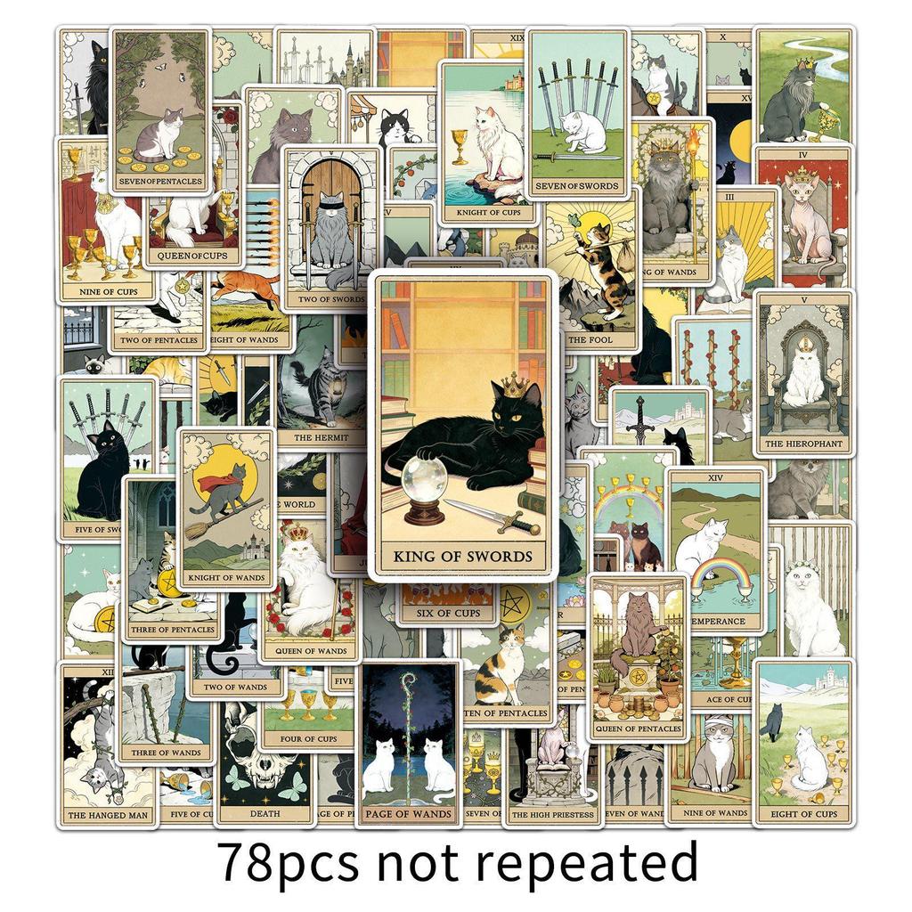 78 Cute Cat Tarot Card Stickers: Waterproof Cartoon Decor for Water Bottles and Diaries