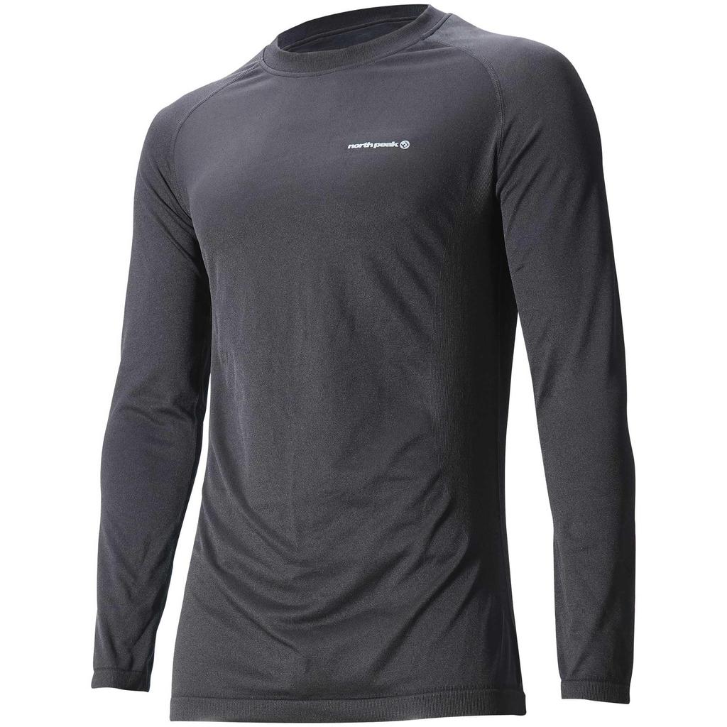 North Peak NP-8073 Black, Men's Long Sleeve Inner Shirt, Lightweight, Warm, Moisture-wicking, Quick-drying, Hollow Fiber, Size M