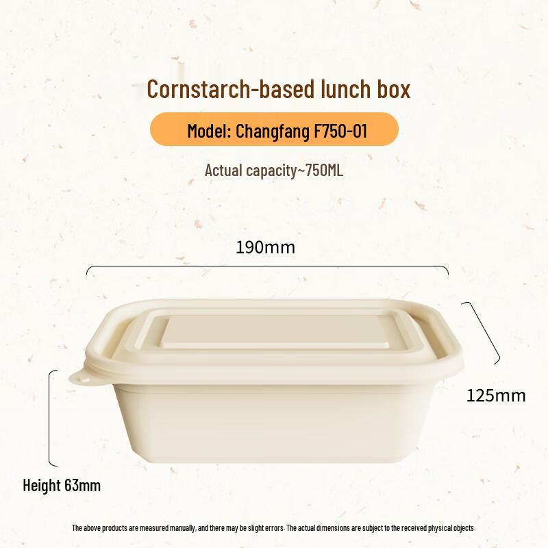 750ml Biologiskt nedbrytbar Lunchlåda för engångsbruk av Majsstärkelse med Lock (100 Räkna)