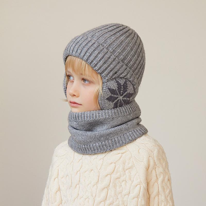 Children's Cap Winter Velvet Scarf Suit Knitted Wool Cap Boys Warm Ear Protection Cap Skullies Beanies Sleeve Cap