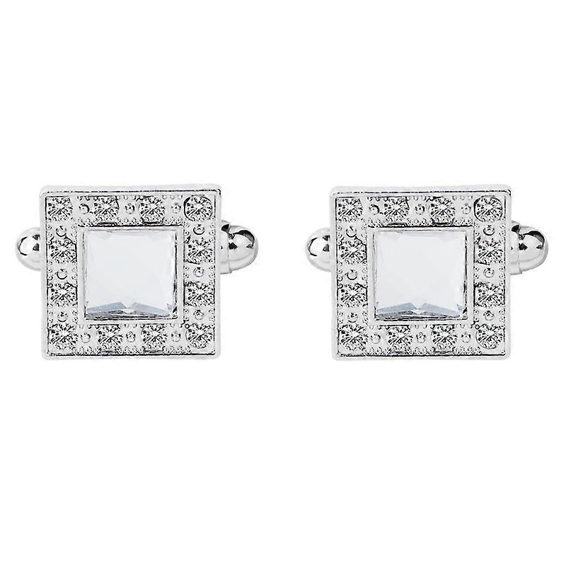 Fashionable square men's shirt cufflinks with rhinestone embellishments, French enamel shirt cufflinks B1159 - White