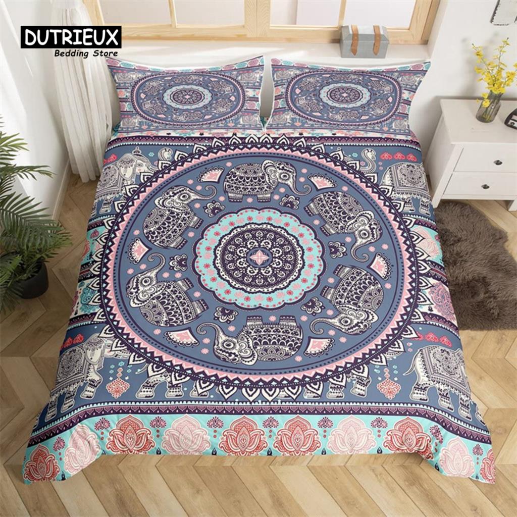 Comforter Elephant Feather Bohemian Mandala Bedding Set Single Twin King Microfiber Exotic Animal Tree Of Life Comforter