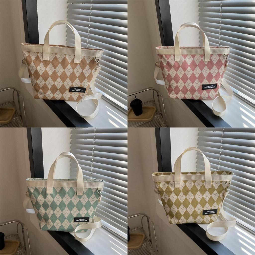 Stylish Large Capacity Plaid Canvas Handbag 2023 Trendy Urban Simple Shoulder Bag For Women
