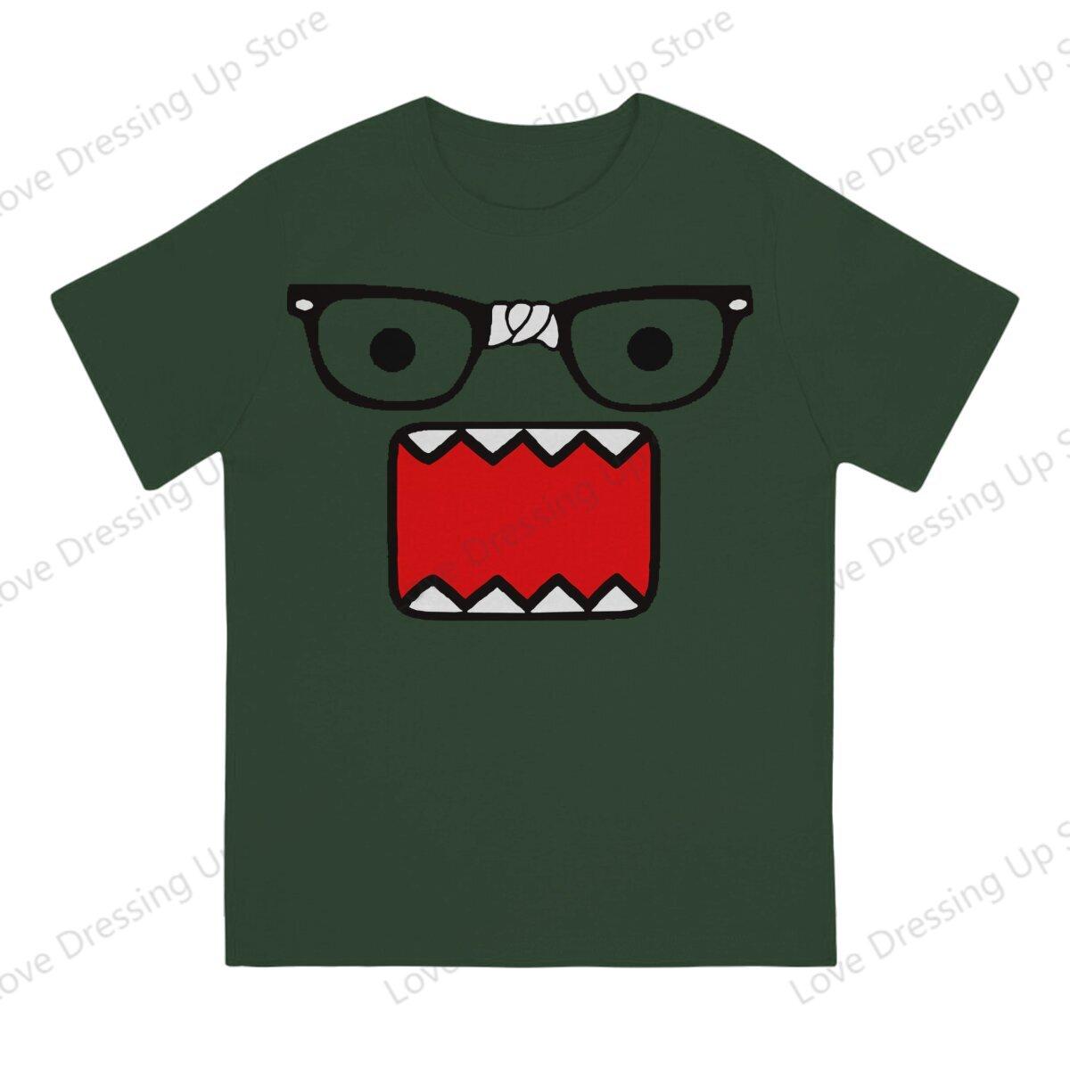 Comfortable season Domo Kun Print Grappig T-shirt met Korte Mouwen Heren Dames Veelzijdig Koppel Tops XXXL donkergroene kleur