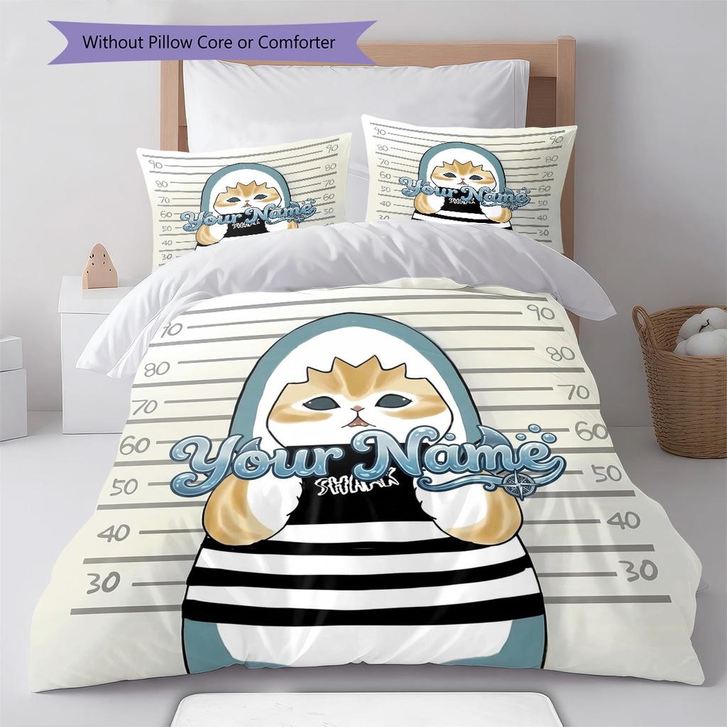 Cat Donut Duo Custom Name Pattern Bedding Quilt Set Quilt Cover Pillowcase Home Birthday Gift(1 * duvet cover + 2 * pillowcase, without core)