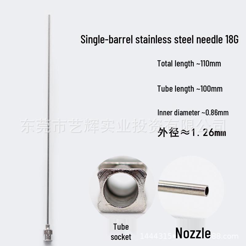Stainless Steel Dispensing Valve Syringe Needle, 110mm Long, 100mm Tube, Pointed Tip