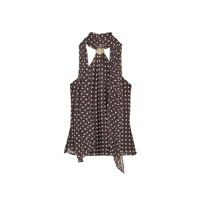

Autumn New Women s Clothing French Sexy Wind Open Back Sling Polka Dot Accessories Hanging Collar Tops 1165174 Brown L