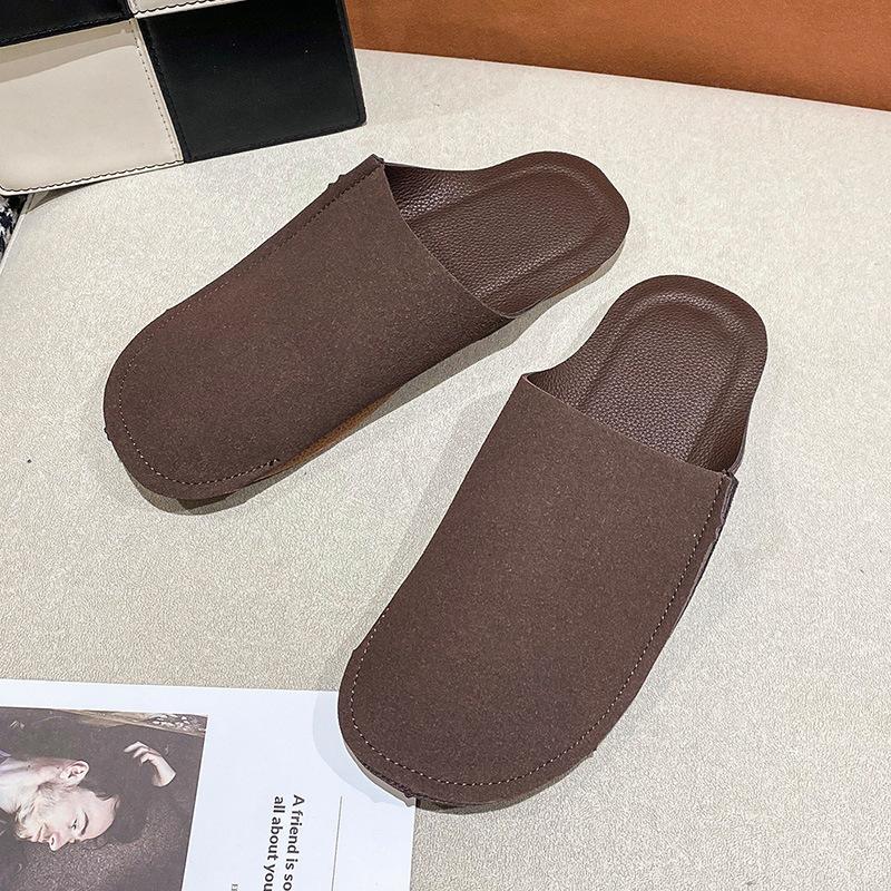 

Мелющая пряжа сумка голова полутапочки женские ранняя весна новые мягкая кожа ленивые туфли ретро плоская мягкая подошва крутые тапочки женские 40 темно-коричневого