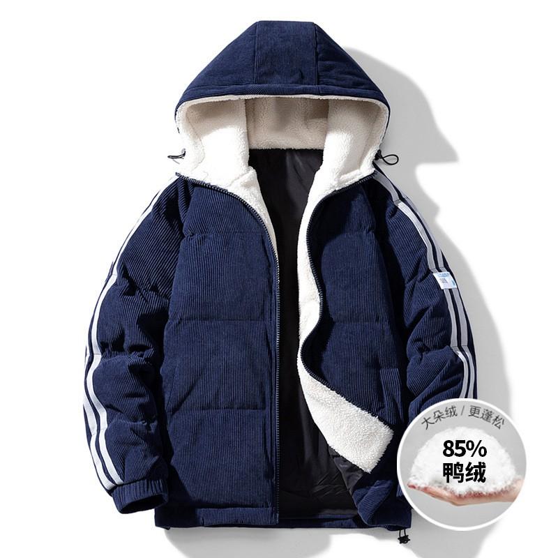 Mens Winter Hooded Down Jacket Thick Warm Striped Casual Loose Fit Youth Outdoor Wear