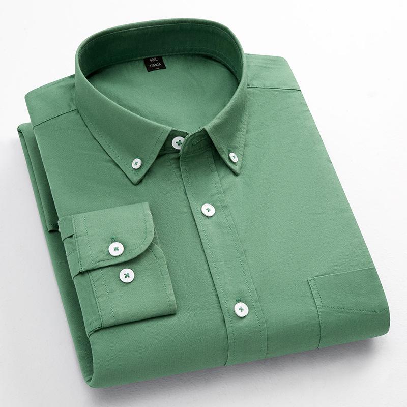 Men's Long-Sleeve Oxford Cotton Shirt - Breathable, Solid Color for Casual or Daily Wear