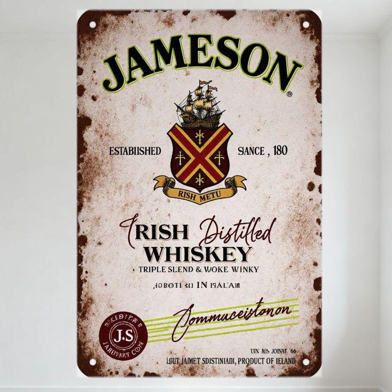Винтажная металлическая жестяная вывеска Jameson Irish Whiskey, состаренная, рустикальная настенная табличка для бара, дома, мужской комнаты, офиса, ирландский дистиллированный виск 20x30cm（7.8x11.8inch）