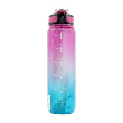 Motivational Time Marker Water Bottle Fuschia/Green Gradient, 32 Oz