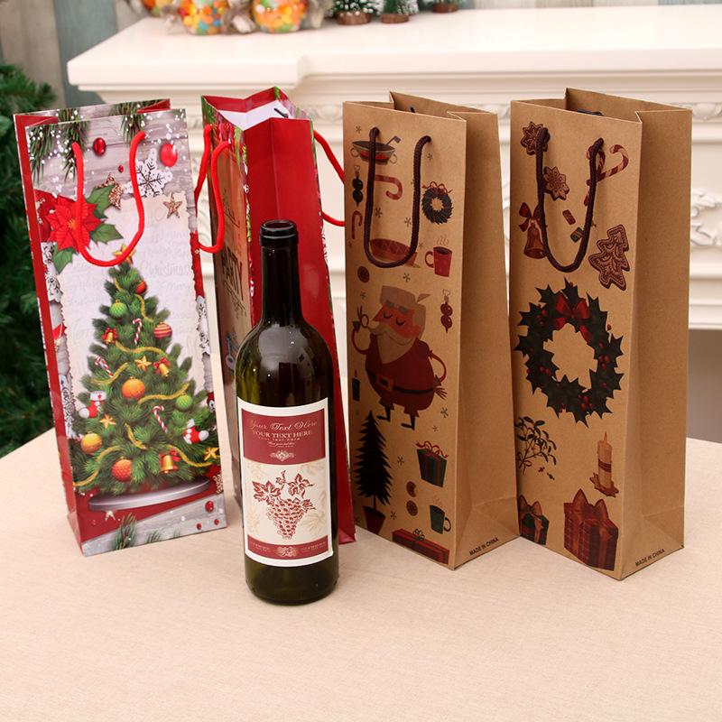 Christmas Kraft Paper Wine Gift Bag for Bottles - Holiday Home Supplies