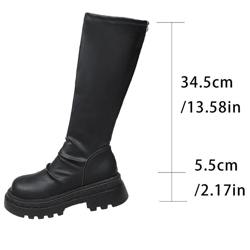 Fashion Sexy Black Thick Bottom Knee High Boots Women 2025 Winter Comfort Platform Thick Heel Elastic Long Riding Boots Plus Size Shoes