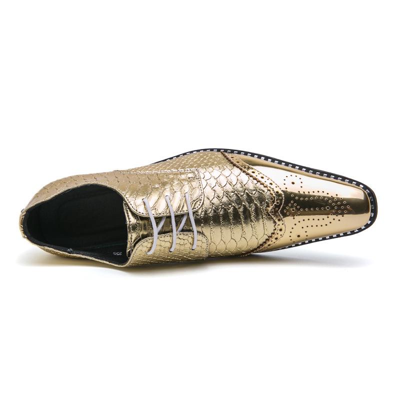 Helle goldene Lederschuhe, Herren Übergröße Business Formal Bankett Spitz-Scalp-Schuhe, Britischer Stil Hochzeitsschuhe, Lässige Lederschuhe