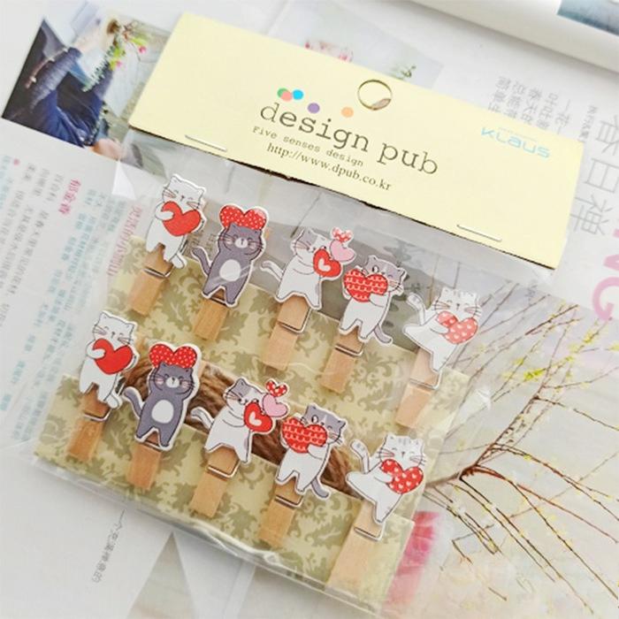 Cartoon Katze Liebe Blumenladen Kartenhalter Kindergarten Foto Aufhängen Kleine Holzklemme