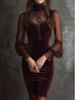 Retro Lace Cuff Mini Skirt with Sheer Sleeves In Silk Velvet
