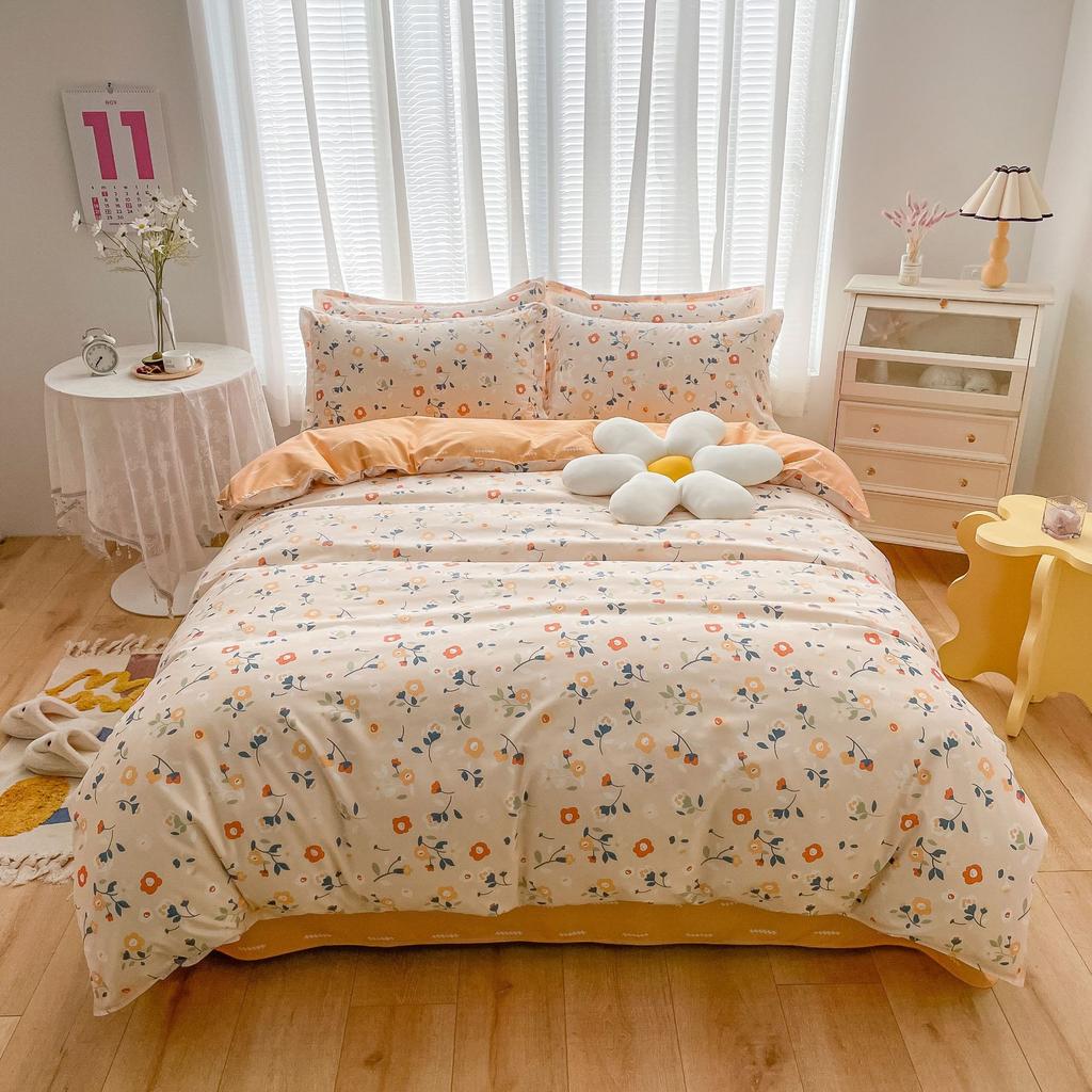 Small Fresh Thickened Pure Cotton Brushed Four-piece Set New Autumn and Winter Cotton Dormitory Bed Sheet Quilt Cover Bedding
