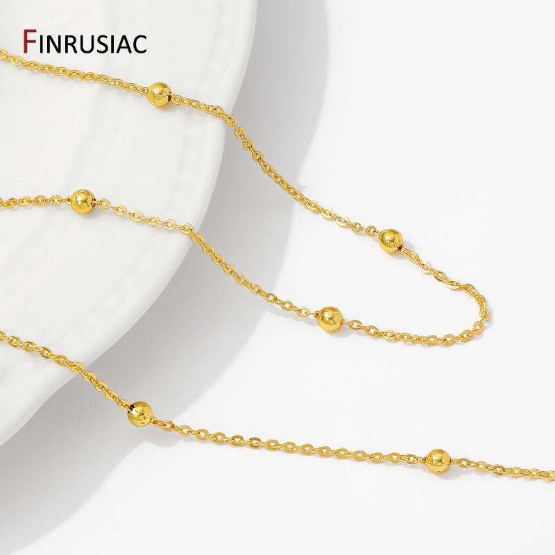 14/18K Gold Plated Brass Beads Chains,Women Necklace Bracelet Cable Link Ball Chain for DIY Jewelry Making Accessories Supplies