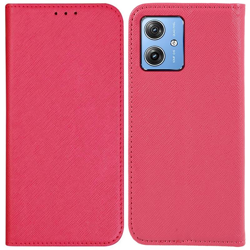 

For Motorola Moto G64 5G Case Hidden Magnetic Absorption Leather Phone Cover Cross Texture Pink