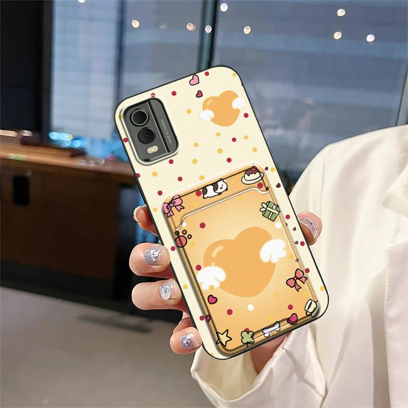 Cute Cover Phone Case For Nokia C32 Soft Case Card Slot Card Sleeve Back Cover Silicone Card Bag Anti-dust Graffiti TPU