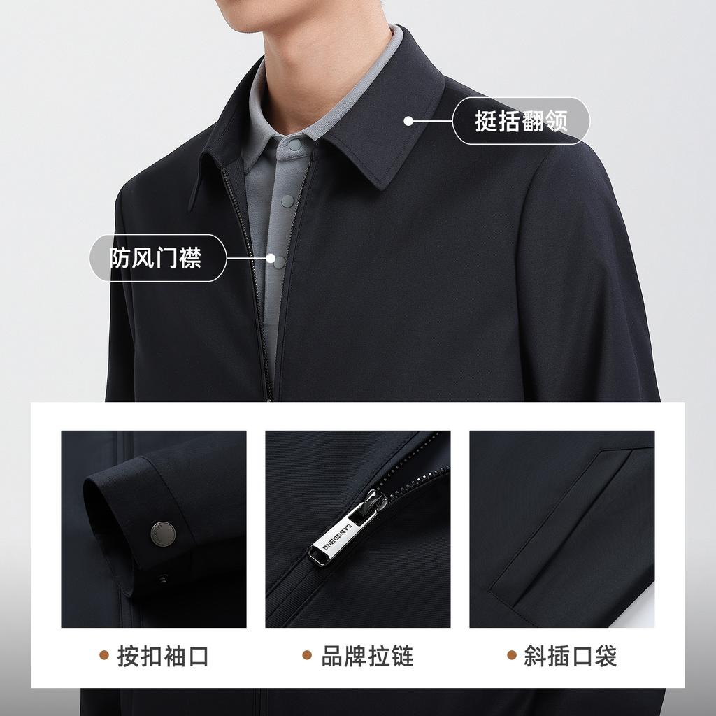 Langdeng Men's Autumn and Winter Commuting Style Easy to Maintain, Wrinkle Resistant and Windproof Business Collar Jacket