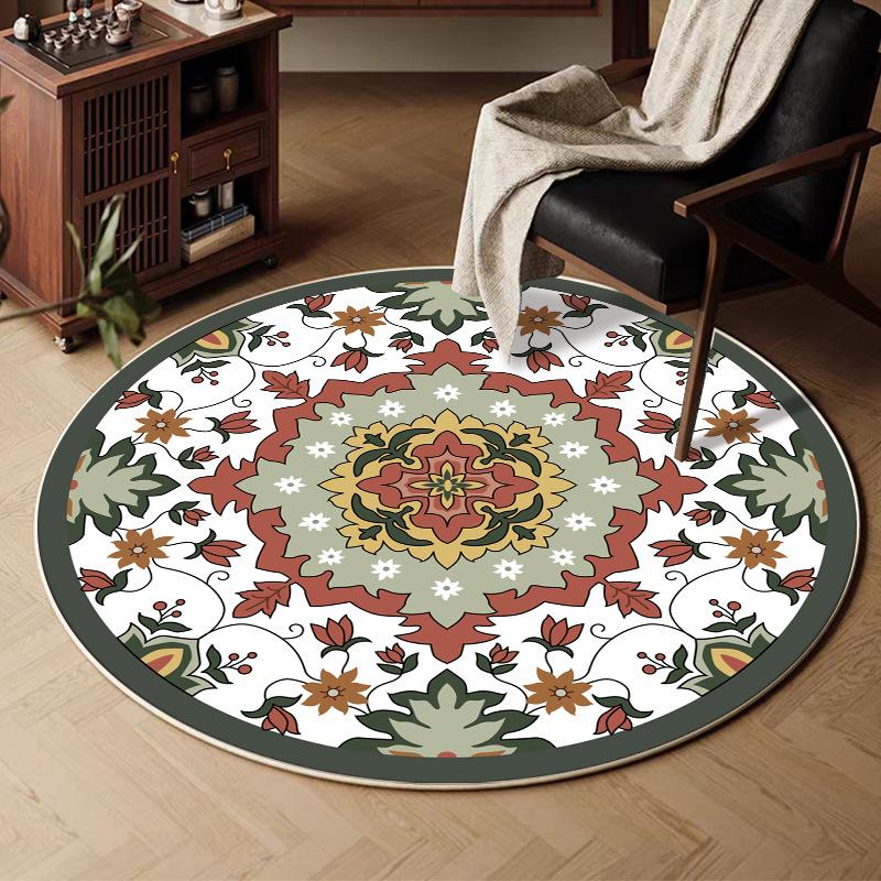 VIKAMA Retro Round Carpet, Living Room Persian Ethnic Style Sofa Cushion, Bedroom Study Room Carpet, Home Decoration
