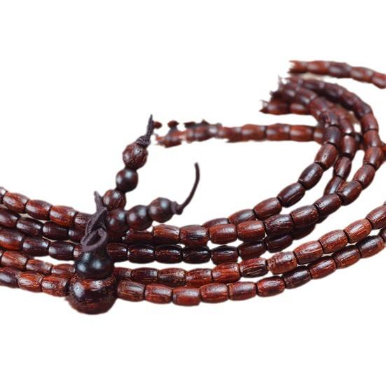 Natural Red Sandalwood Buddhist Bead Bracelet with Rice and Barrel-Shaped Beads