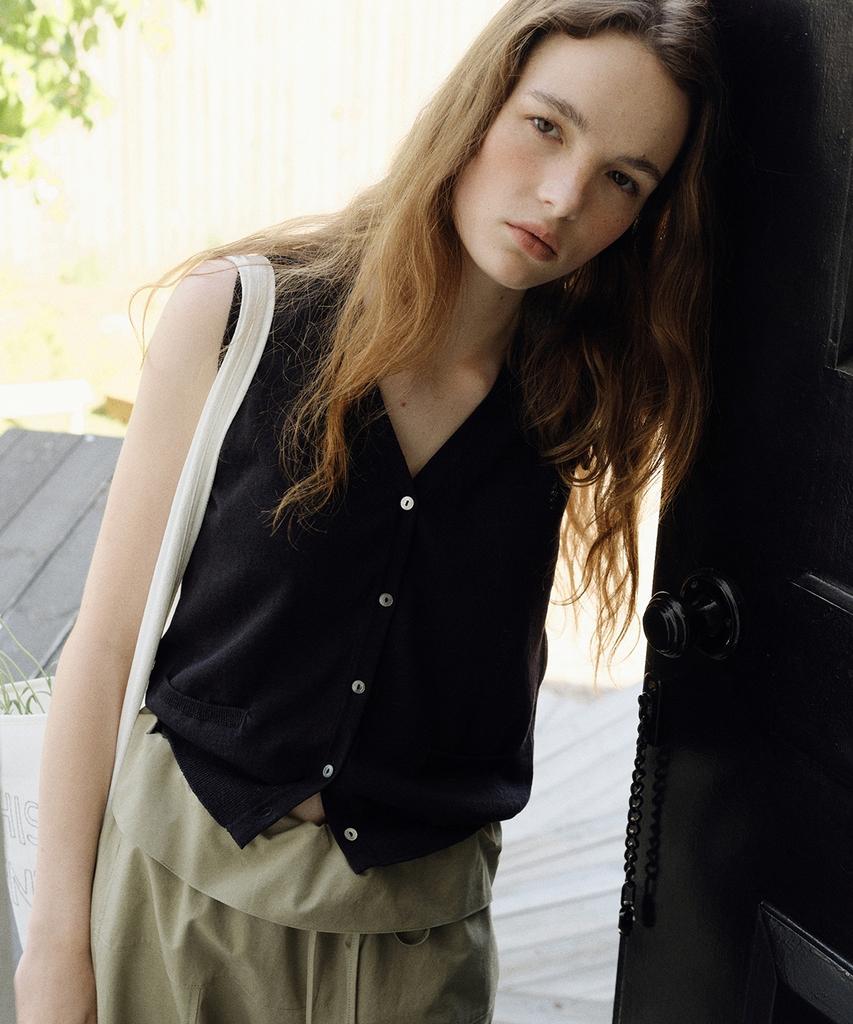 Beullaengkeu03 Linen Vest Pullover (Deep Navy)