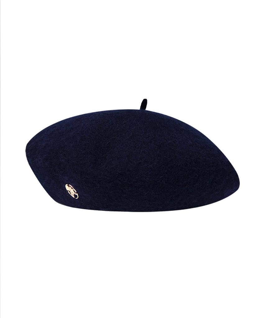 Malittepeulangsowajeobeo Metal Circle Logo Wool Beret Navy