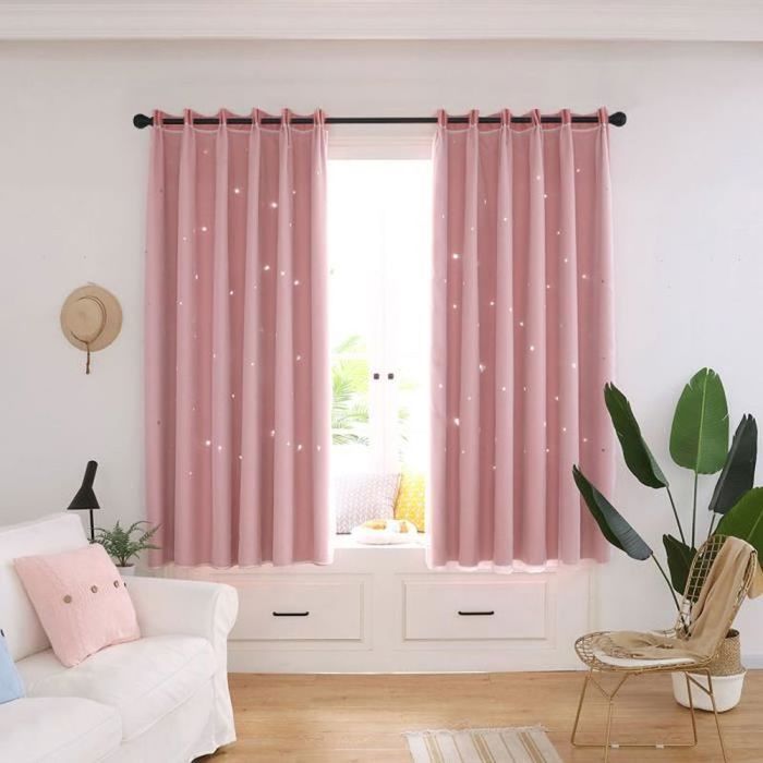 Rideau Fenêtre Creux dehors Étoile Style Voile Tulle Pur Panneaux Chambre Décor Rose