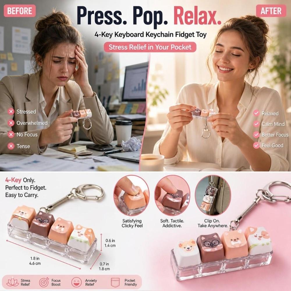 Keyboard Stress Relief Clicker Mechanical Creative Dog Keychain  Children Adults