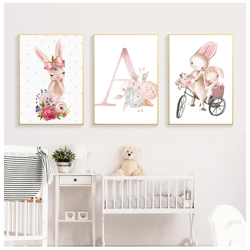 Baby Poster Personalized Girl's Name Customized Painting Animal Poster Kindergarten