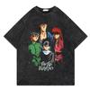 Anime YuYu Hakusho Washed Vintage T-shirt Men Women Casual New Hip Hop Streetwear Cotton Loose Y2k Short Sleeve Harajuku Tshirt